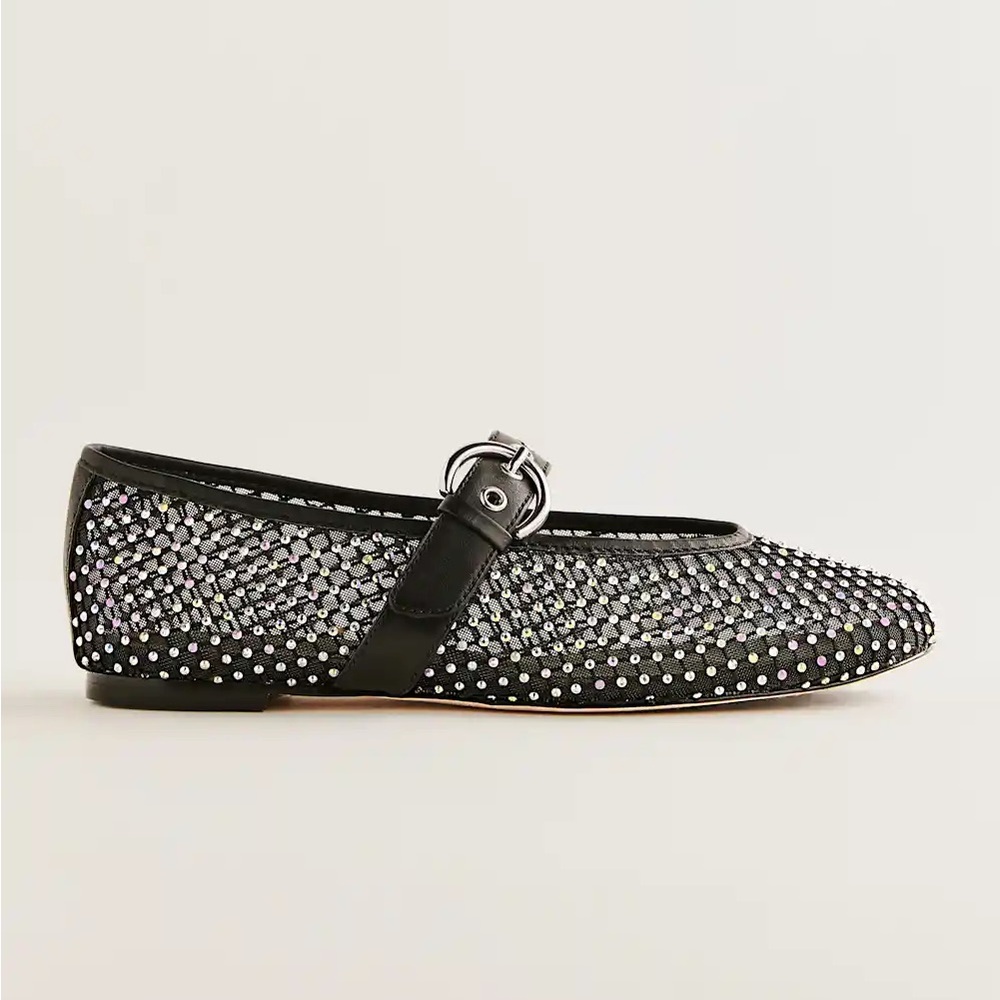 NWOT Reformation Bethany Black Rhinestone Mesh Ballet Flats - Picture 3 of 7